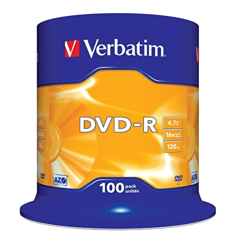 Записываемый DVD-диск в боксе DVD-R VERBATIM 4.7ГБ, 16x, 100шт/уп, (43549)