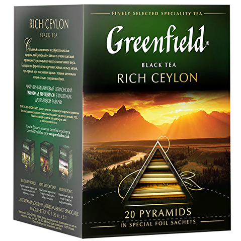 Пакетированный чай черный GREENFIELD Rich Ceylon 20х2г, пирамидки