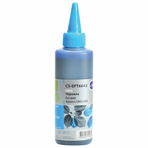 Чернила C13T66424A для EPSON L100/L110/L200/L210/L300/L350/L355/L550, 100мл, Cyan, CACTUS