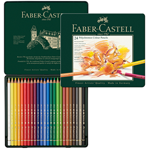 Карандаши цветные художественные Faber-Castell ?Polychromos? 24цв., заточен., метал. Коробка