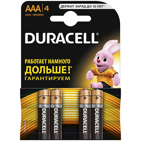 Батарейка DURACELL AAA/LR03/MN2400, 1.5V, Basic, алкалиновая,  4шт/уп