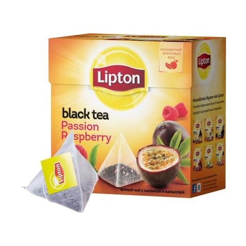 Пакетированный чай травяной черный LIPTON Passion Raspberry 20х1.6г, пирамидки