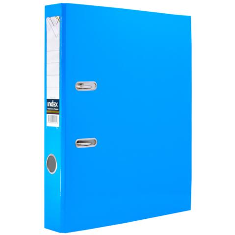 Папка-регистратор INDEX  картон ламинированный,  А4,  50мм,  неоновая голубая, без металлического уголка