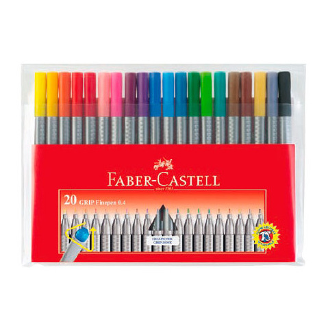 Набор капиллярных ручек Faber-Castell ?Grip Finepen? 20цв., 0,4мм, трехгран., пласт. уп., европодвес