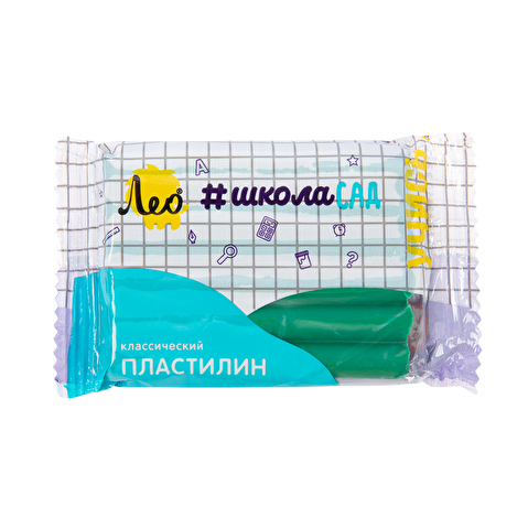 "Лео" "ШколаСад" Пластилин классический, группа 2 LMC-50 50 г ( в пакете ) 1 цв. зеленый/green