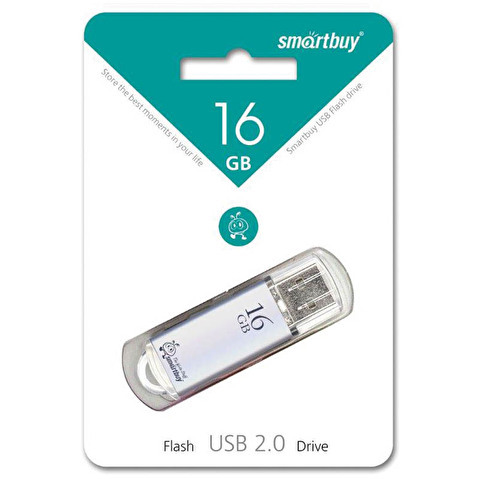 Флэш-память  16Gb Smart Buy V-Cut, USB2.0, корпус металлический, серебристая