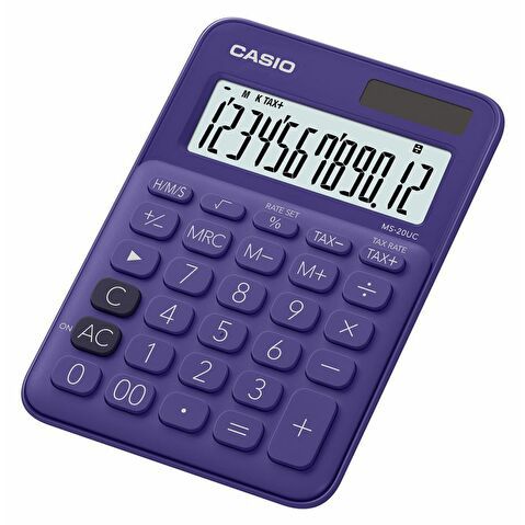 Калькулятор настольный 12 разр. CASIO MS-20UC-PL, двойное питание, 105.5x22.8x149.5мм, фиолетовый