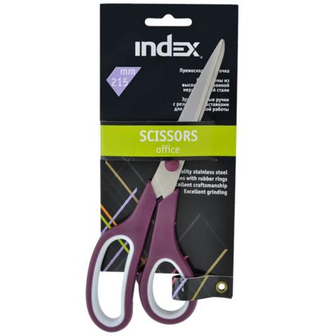 Ножницы INDEX, 215мм, с резиновыми вставками-кольцами на ручках, ассорти
