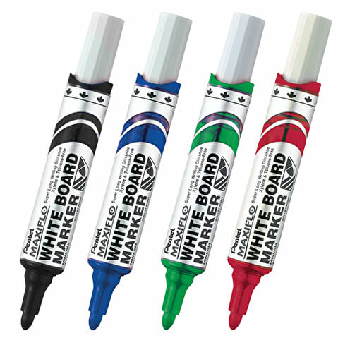 Набор маркеров для доски PENTEL MWL5S-4N Maxiflo, жидкие чернила, 4.0 мм, 4шт/уп, с магнитной губкой