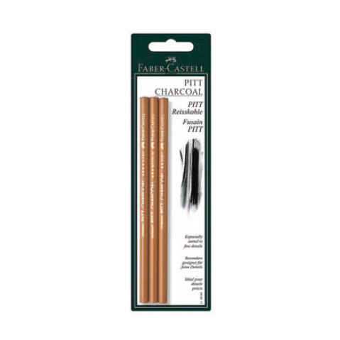 Уголь-карандаш пресованный Faber-Castell Pitt, Soft, экстра Soft, Medium, 3шт/уп, в блистере