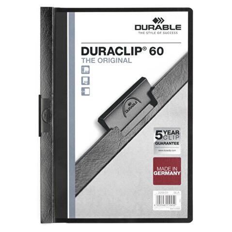 Папка с клипом DURABLE Duraclip 2209-01, А4, пластик, до 60 листов, черная