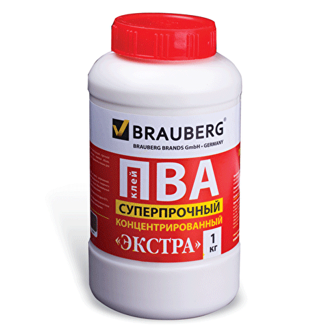 Клей ПВА BRAUBERG 1 кг Экстра Суперпрочный (керамика, ткань, кожа, дерево, бумага, картон)