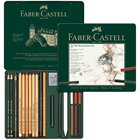 Набор художественных изделий Faber-Castell Pitt Monochrome, 21 предмет, в металлической коробке