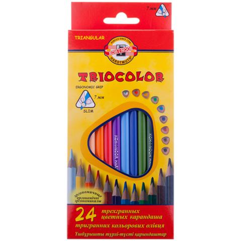Набор цветных карандашей KOH-I-NOOR TRIOCOLOR, 24цв, трехгранный корпус, европодвес