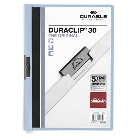 Папка с клипом DURABLE Duraclip 2200-06, А4, пластик, до 30 листов, синяя