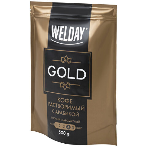 Кофе растворимый WELDAY Gold, арабика, сублимированный, пакет, 500г