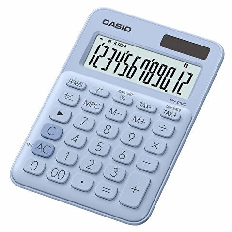 Калькулятор настольный 12 разр. CASIO MS-20UC-LB, двойное питание, 105.5x22.8x149.5мм, светло-голубой