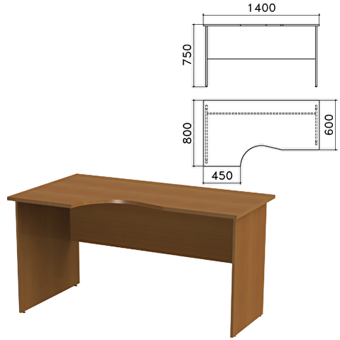Стол рабочий эргономичный КАНЦ 1400х800х750мм, левый, цвет орех