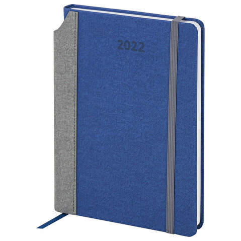 Ежедневник датированный BRAUBERG Mosaic, 2022г, А5, под кожу, карман для ручки, синий
