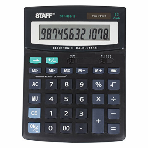 Калькулятор настольный 12 разр. STAFF STF-888-12 двойное питание, 200х150мм