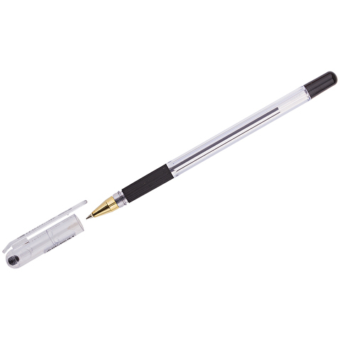 Ручка шариковая MUNHWA MC Gold BMC-01, 0.3/0.5 мм, резиновый упор, прозрачный корпус, черная