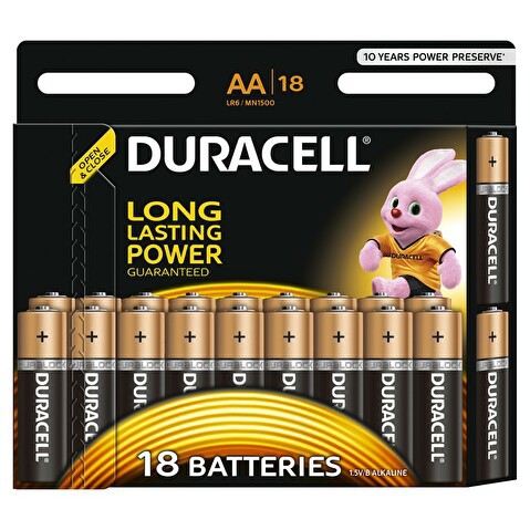 Батарейка DURACELL AA/LR6/MN1500, 1.5V, Basic, алкалиновая, 18шт/уп