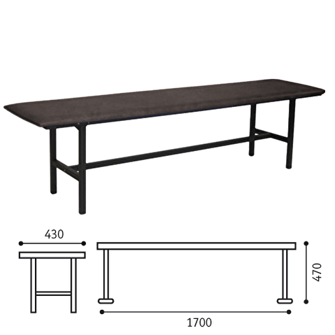 Банкетка для посетителей многоместная БЕРТА, 1700х430х470мм,черный каркас, кож.зам, черный