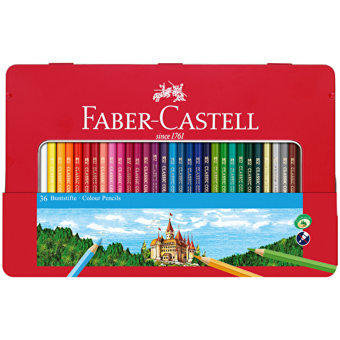 Набор цветных карандашей Faber-Castell, 36цв, корпус шестигранный, в металлической коробке