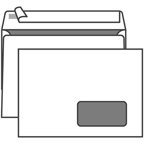 Конверт С5 162х229мм, 80г/м2, окно справа снизу, отрывная полоса, серая запечатка