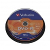 Записываемый DVD-диск в боксе DVD-R VERBATIM 4.7ГБ, 16x, 10шт/уп, Matte Silver (43523)