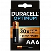 Батарейка DURACELL AA/LR6, 1.5V, Optimum, алкалиновая,  6шт/уп