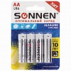 Батарейка SONNEN AA/LR6/1.5V, алкалиновая, 4шт/уп