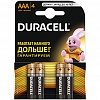Батарейка DURACELL AAA/LR03/MN2400, 1.5V, Basic, алкалиновая, 4шт/уп