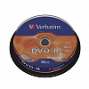 Записываемый DVD-диск в боксе DVD-R VERBATIM 4.7ГБ, 16x,  10шт/уп, Matte Silver (43523)