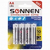 Батарейка SONNEN AA/LR6/1.5V, алкалиновая,  4шт/уп