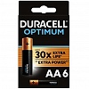 Батарейка DURACELL AA/LR6, 1.5V, Optimum, алкалиновая,  6шт/уп