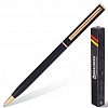 Шариковая ручка Brauberg Slim Black, корпус черный, золотистые детали, синяя