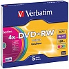 Перезаписываемый DVD-диск DVD+RW VERBATIM 4.7ГБ, 4x,  5шт/уп., Slim Case, Color, SERL, (43297)